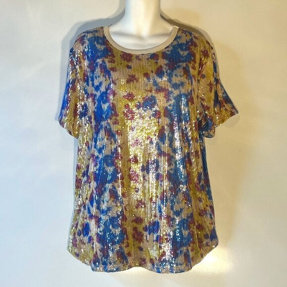 L & B SZ L  NWT Multi color Sequin Top/ Tunic Dressy Formal Party Chic Elegant - Picture 1 of 8